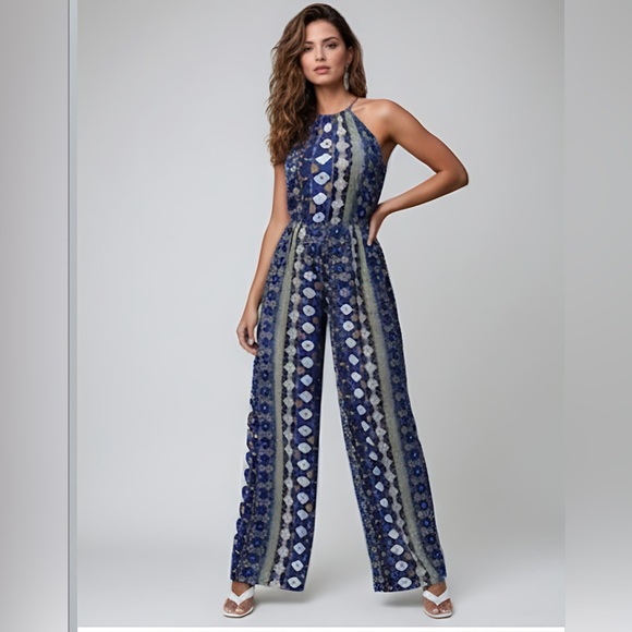 Boho Print Wide Leg Jumpsuit - Picture 3 of 6